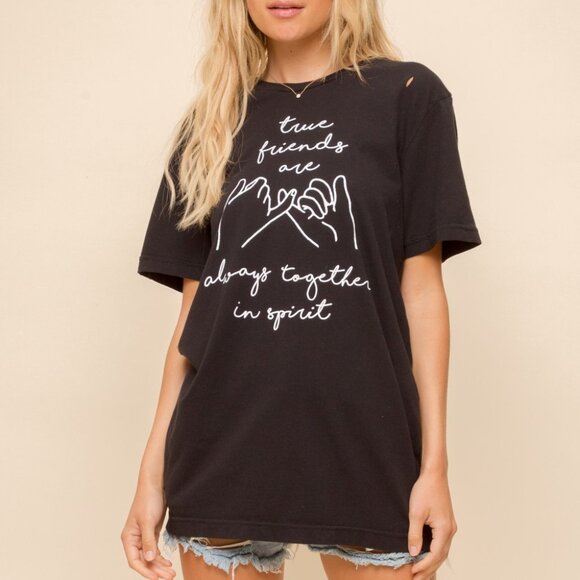 HEM & THREAD Black “True Friends Are Always Together In Spirit” Graphic Tee - Picture 1 of 10
